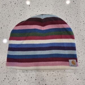 Carhartt Beanie Fleece Lined Striped Logo WA0002 One Size Multicolor Hat Preppy